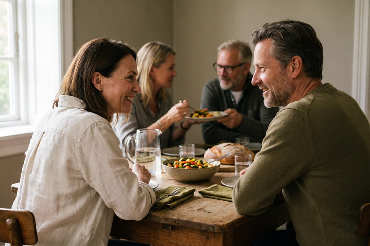 Friends sharing a meal and conversation